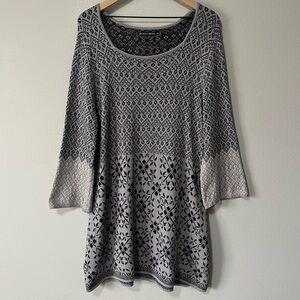 Gudrun Sjoden XL Gray Black Fair-isle Nordic Printed Long Sleeve Sweater Dress